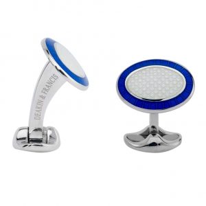 Sterling Silver Royal Blue & Clear Enamel Cufflinks