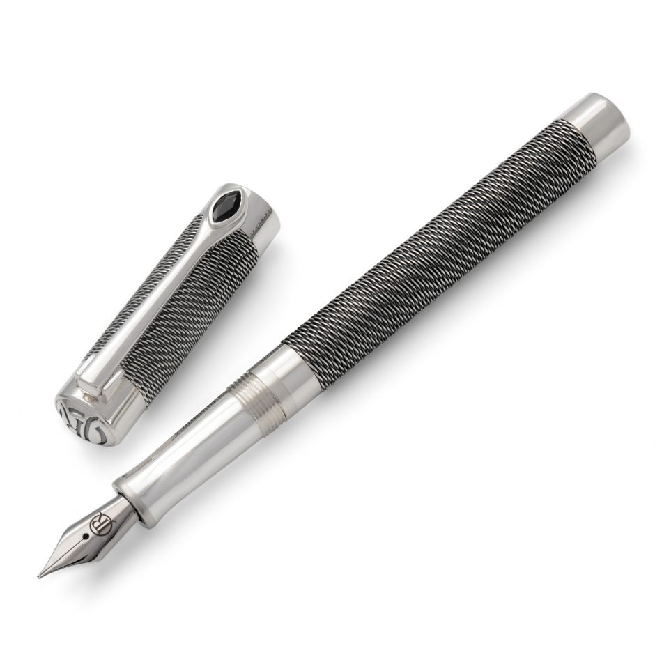 Jack Row Architect Fountain Pen: Sterling Silver - Black Diamonds